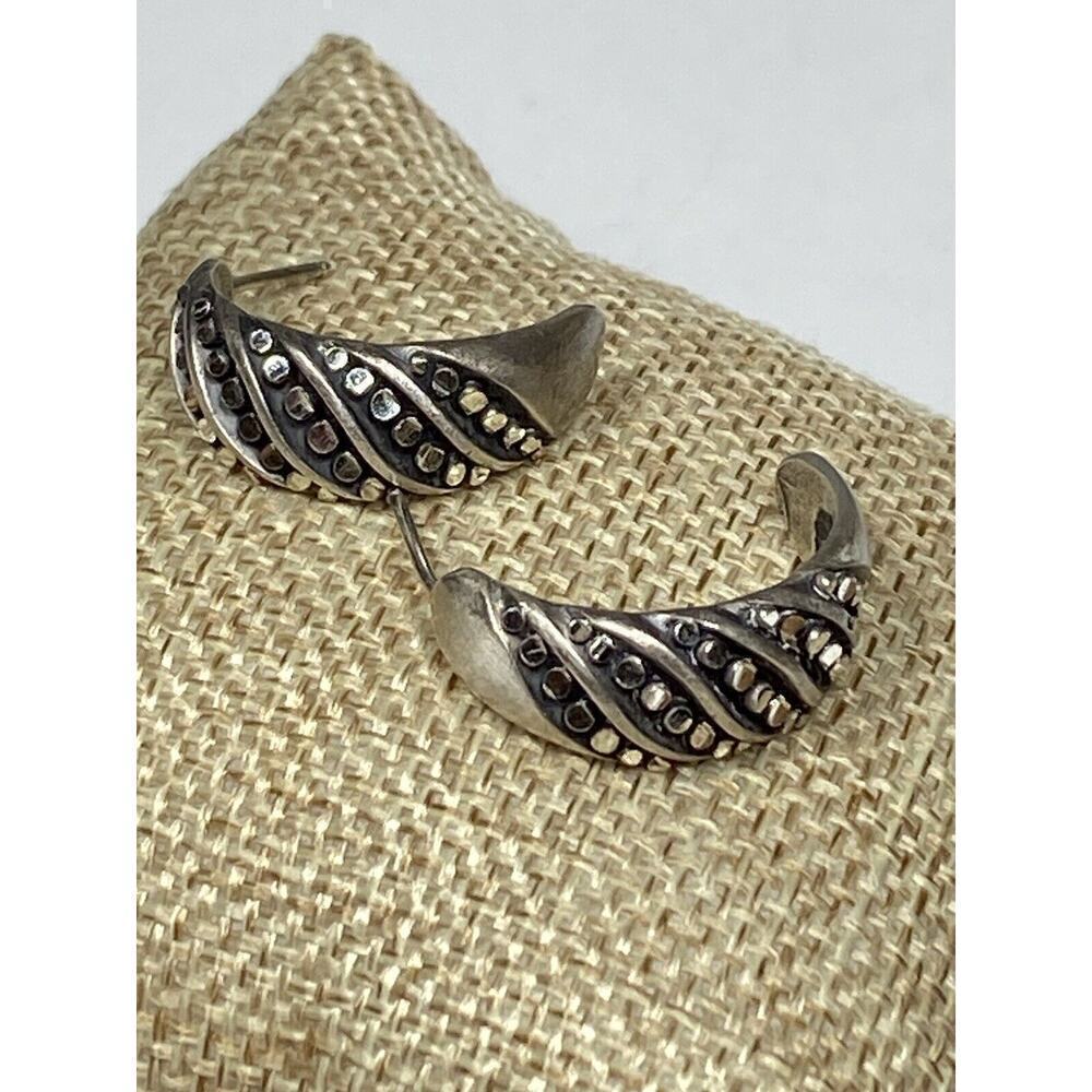 SC Sterling Silver Earrings Half Loops Pierced 9.17g Vintage Estate